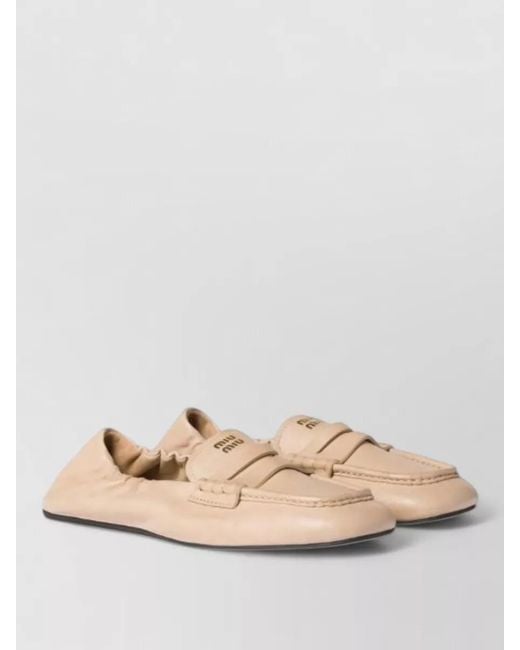 Miu Miu Natural Loafers Elasticated Trim Round Toe Stitching