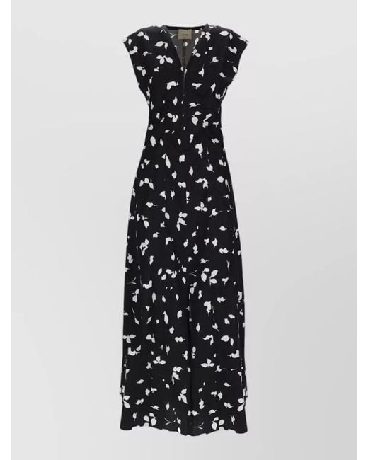 Alysi White V Neck Ruched Floral Cap Sleeve Dress