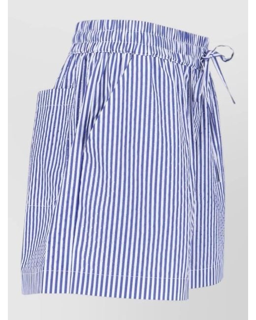 P.A.R.O.S.H. Blue Straight Shorts Striped Pattern Side Pockets