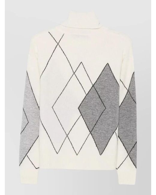 SEVENTY VENEZIA Natural Cashmere Wool Argyle Turtleneck Sweater