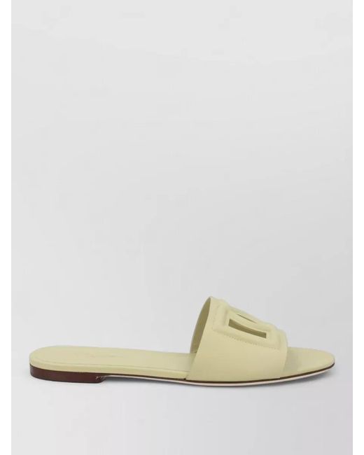 Dolce & Gabbana Natural Logo Slide Sandal Cut Out Design