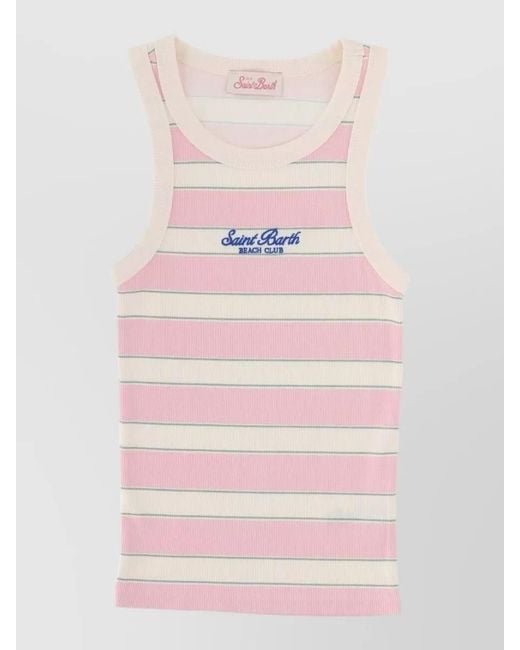 Mc2 Saint Barth Pink Ada Tank Top Logo Round Neckline