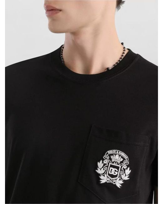 Dolce & Gabbana Black Cotton T-Shirt With Embroidery for men