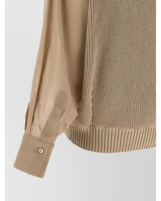 Brunello Cucinelli Natural Organza Sleeve Knit Bomber Cardigan
