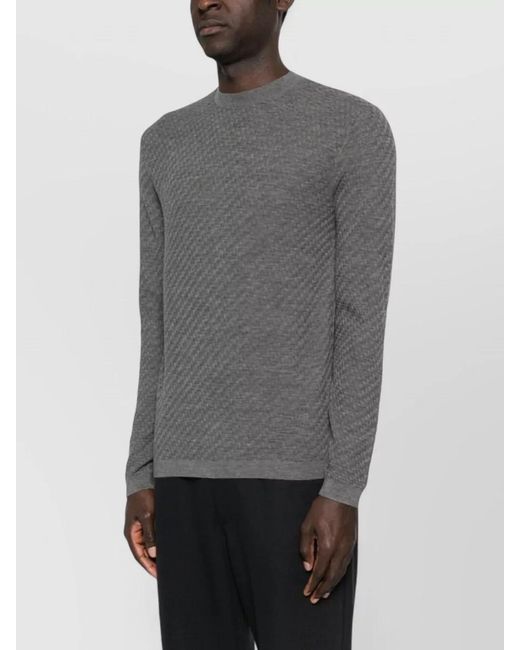 Emporio Armani Gray Virgin Wool Crew Neck Textured Sweater for men