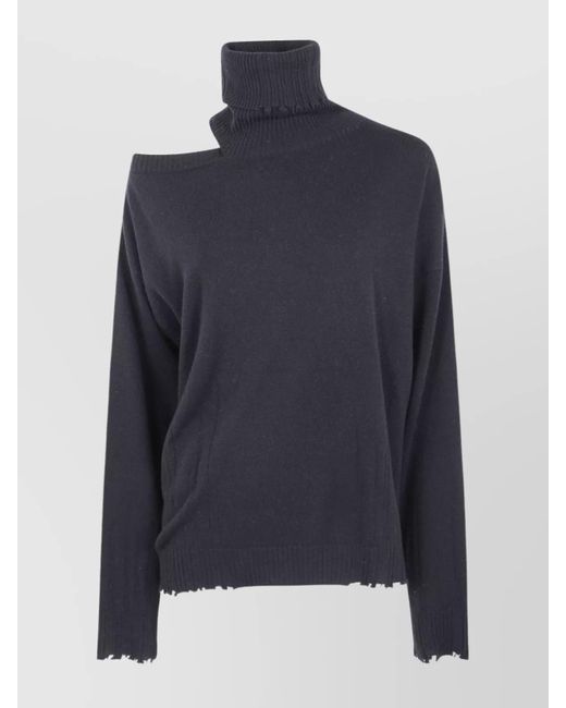 Uma Wang Blue Asymmetric Long Sleeve Turtleneck Knit Top