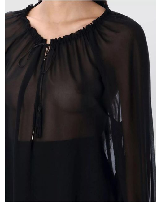 Tom Ford Black Silk V-Neck Long-Sleeve Blouse