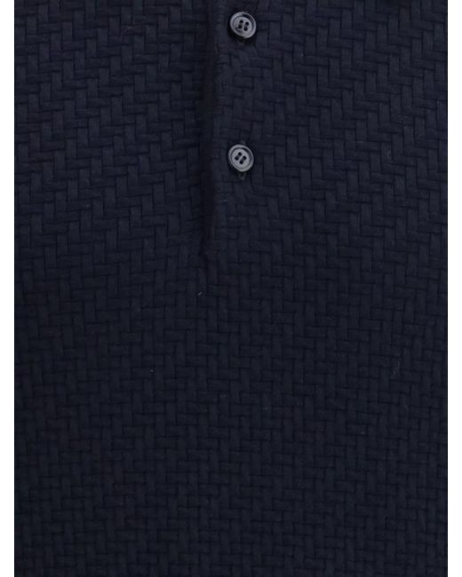 Brioni Blue Silk Cashmere Knit Short-Sleeve Polo Shirt for men