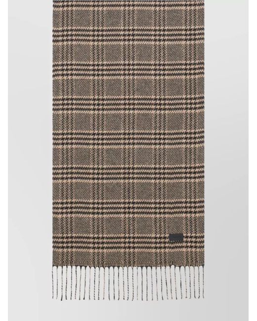 Saint Laurent Brown Prince Of Wales Pattern Silk Cashmere Scarf for men