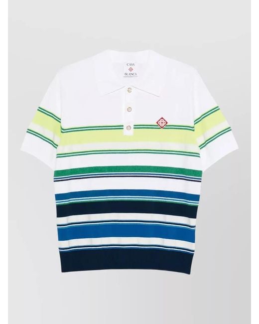 Casablanca Blue Striped Shirt Polo Collar Short Sleeves for men