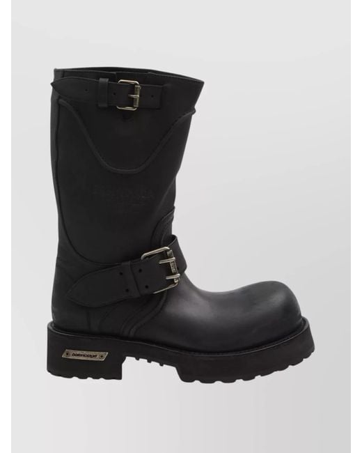 Balenciaga Black Mid-Calf Leather Boots Rubber Sole for men
