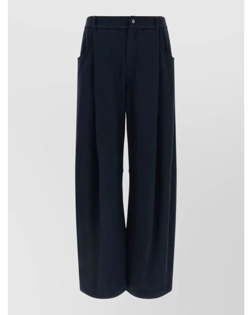Brunello Cucinelli Blue Silk Cotton Relaxed Trousers Curved Leg