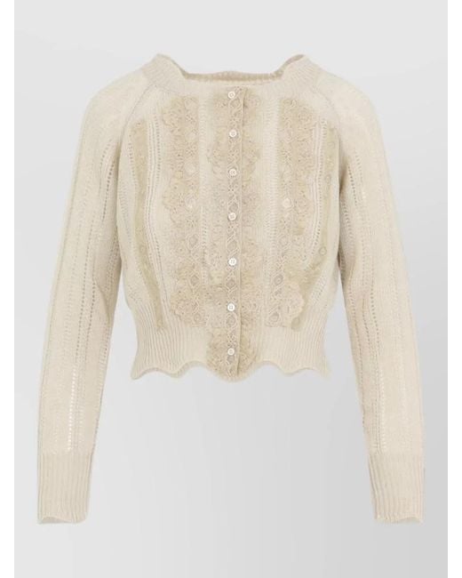 Ermanno Scervino Natural Cropped Lace Knit Raglan Cardigan Top