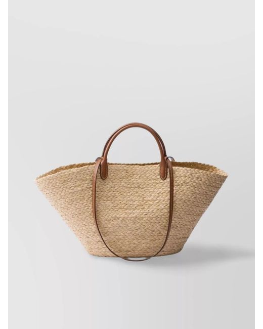 Prada Multicolor Large Woven Raffia Tote Bag With Leather Trim