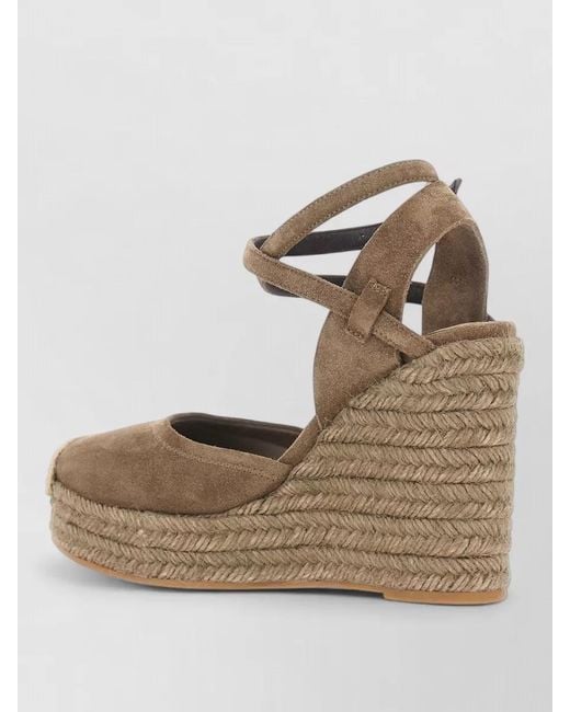 Brunello Cucinelli Brown Suede Espadrille Wedges Open Toe Design