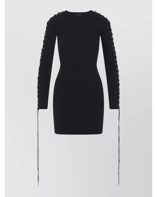 Balenciaga Blue Lace Up Ribbed Crew Neck Mini Dress