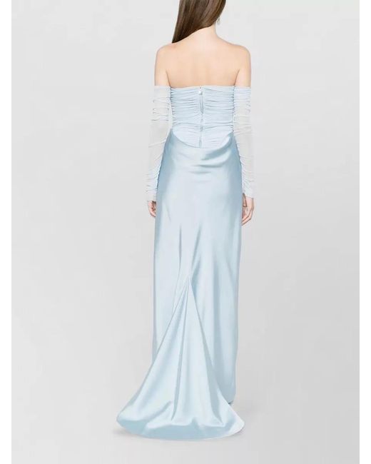ROTATE BIRGER CHRISTENSEN White Draped Ruched Maxi Dress Off Shoulder