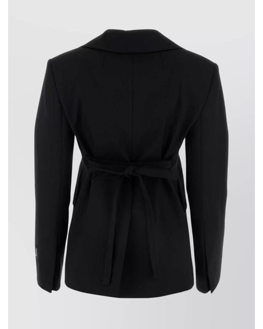 Patou Black Virgin Wool Double-Breasted Belted Blazer