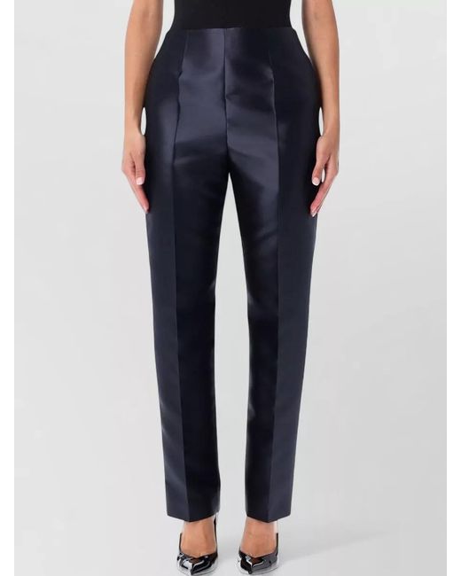 Alberta Ferretti Blue Silk High-Rise Straight-Leg Suit Trousers