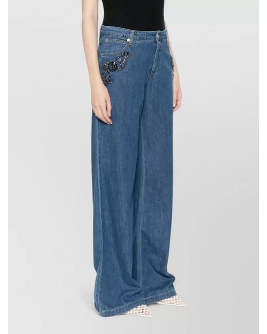 ERMANNO FIRENZE Blue Denim Crystal-Embellished Flared-Leg Jeans