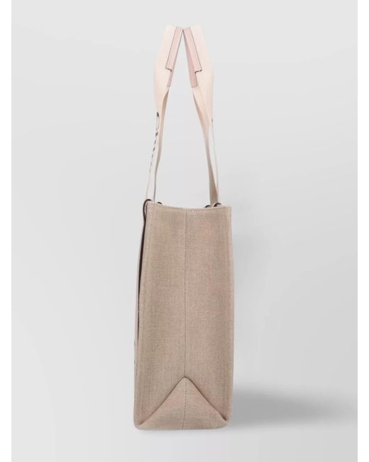 Chloé Natural Woody Linen Logo Print Tote Bag
