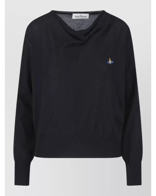 Vivienne Westwood Black Knit Sweater Crew Neck Embroidered Detail