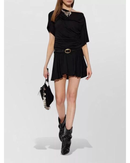 Isabel Marant Black Short Dress Draped Neckline Flared Skirt