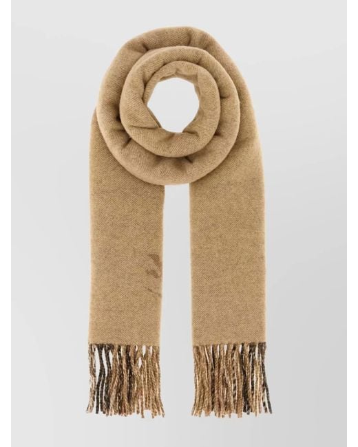 Burberry Natural Reversible Cashmere Scarf Featuring Fringe Detail