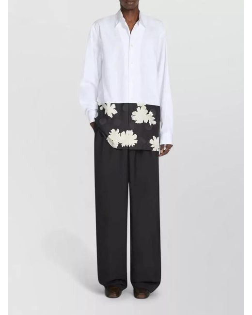 Dries Van Noten White Floral Panel Long Shirt And Trousers for men