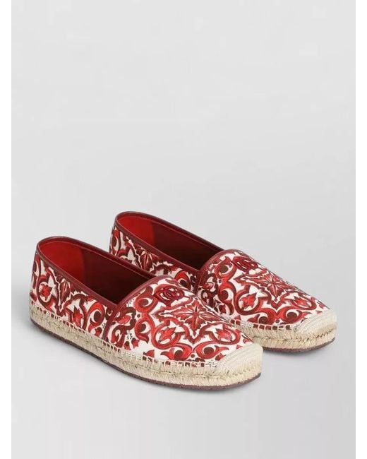 Dolce & Gabbana Red Espadrilles Canvas Majolica Print Leather Heel for men