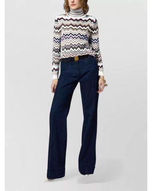 Missoni White Zigzag Motif Turtleneck Sweater Long Sleeves