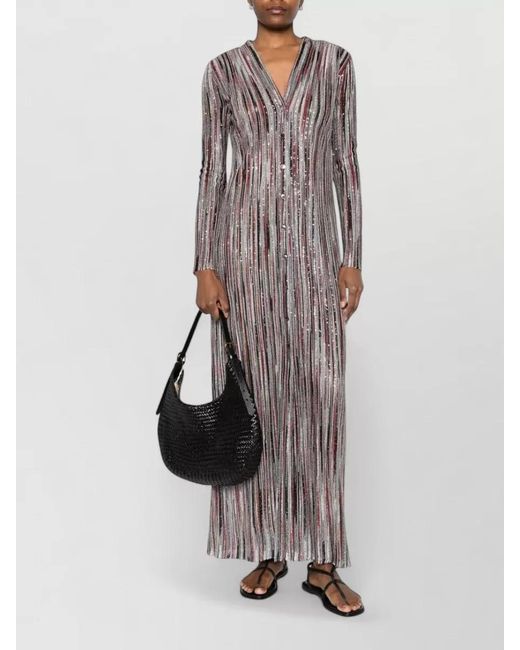 Missoni Gray Long Cardigan Metallic Stripes V Neck