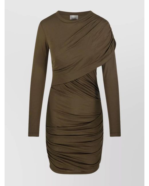 Isabel Marant Green Draped Long-Sleeve Mini Dress
