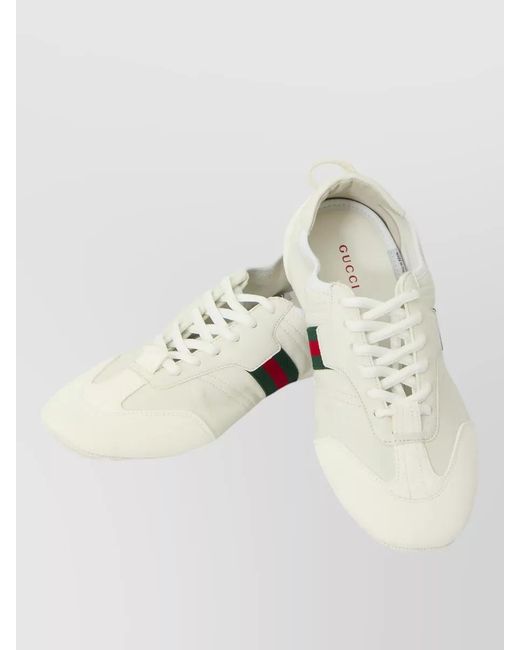 Gucci Natural Lace Up Sneakers Leather Web Detail