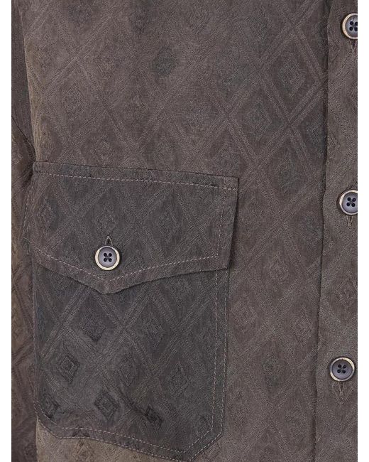 Uma Wang Brown Diamond-Pattern Button-Down Shirt for men