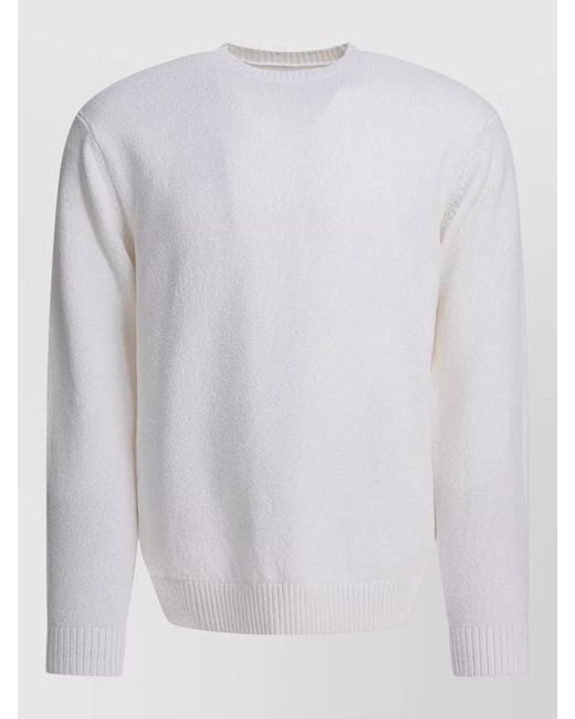 Beams Plus White Lily Yarn Crew Neck Textured Sweater for men