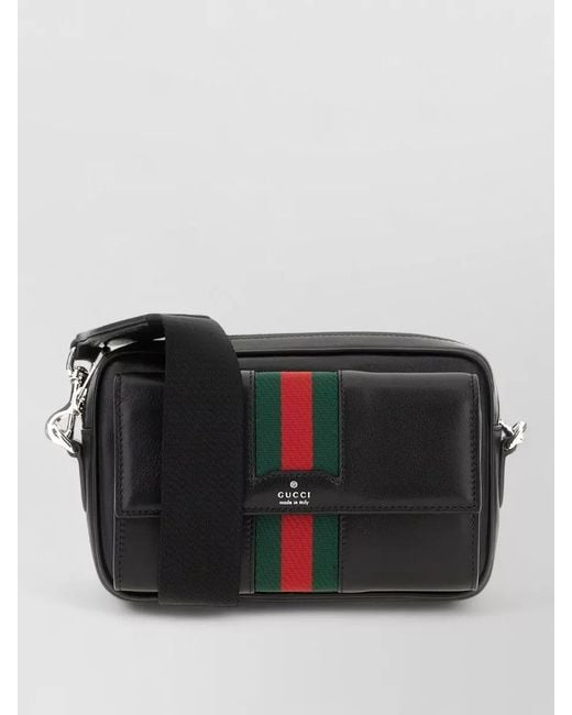 Gucci Black Leather Crossbody Belt Bag Adjustable Strap for men