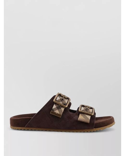Burberry Brown Leather Checked Flat Sandals