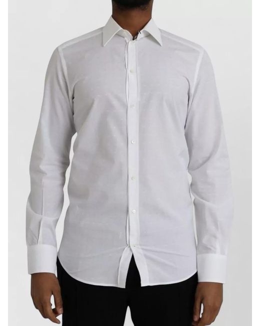 Dolce & Gabbana White Logo Cotton Slim Fit Dress Shirt for men