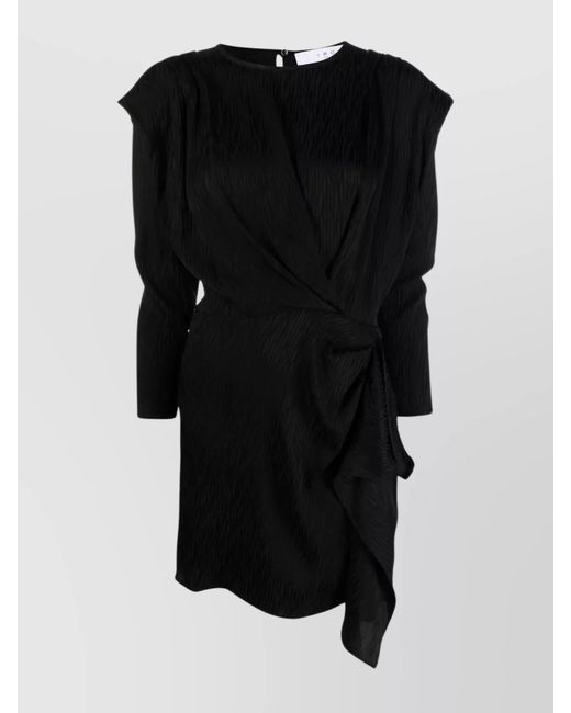 IRO Black Silk Blend Draped Asymmetric Mini Dress