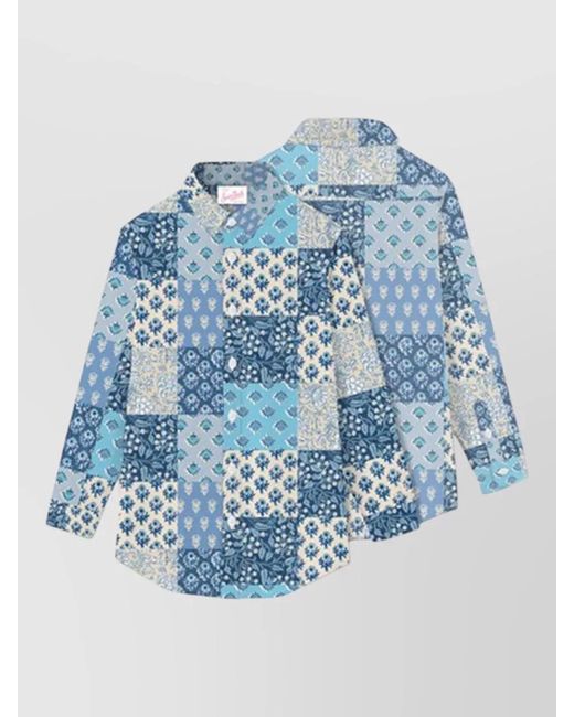 Mc2 Saint Barth Blue Long Sleeves Shirt Patchwork Design Style