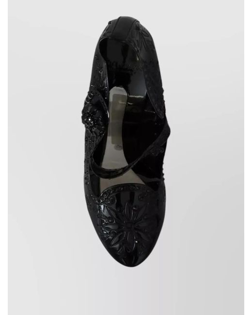 Dolce & Gabbana Black Crystal Embellished Floral Patent Pumps
