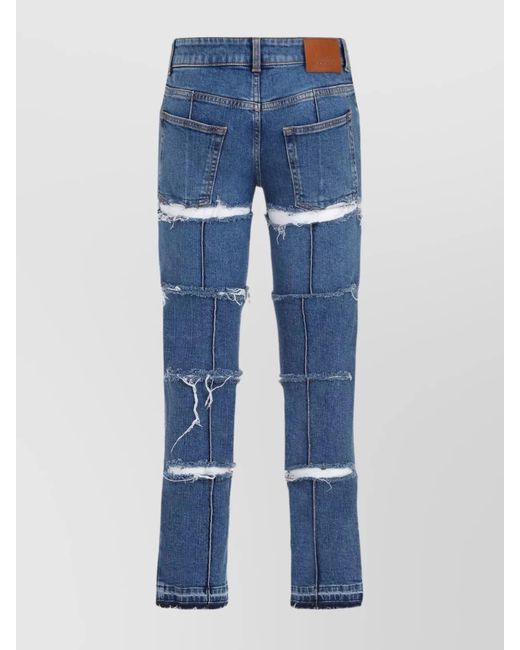 McQueen Blue Denim Cutout Straight-Leg Trousers