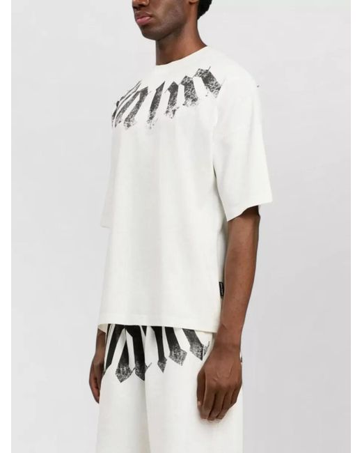 Palm Angels White Logo Cotton T Shirt Relaxed Fit for men