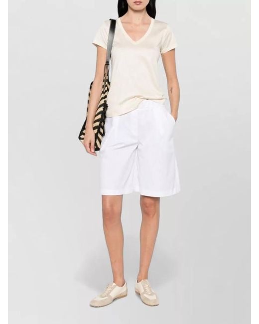 Via Masini 80 White Cotton Bermuda Shorts Knee Length Pleated
