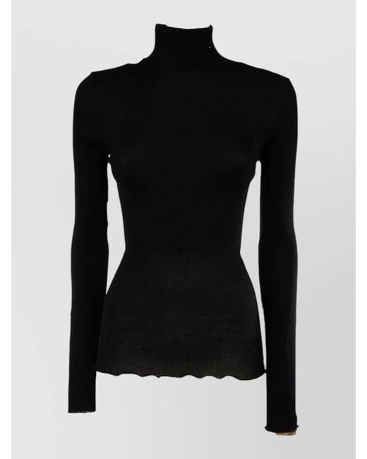 Prada Black Turtleneck Knit Top Long Sleeves Ribbed