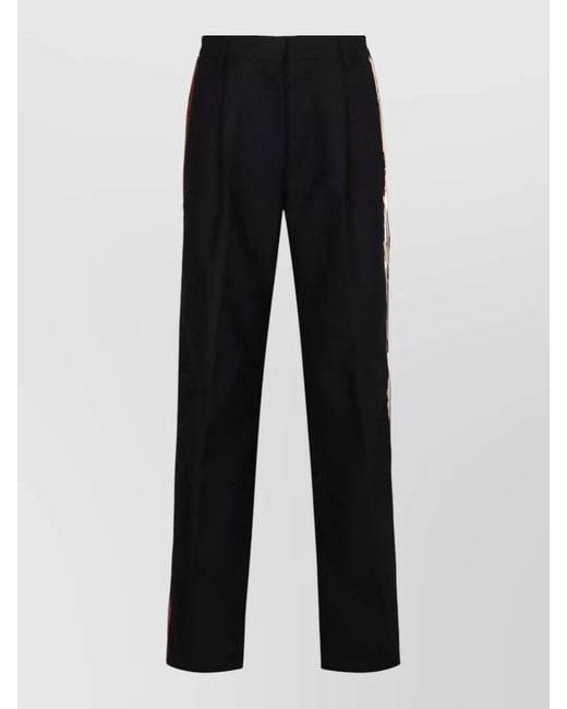 Dries Van Noten Blue Tailored Wool Pants Belt Loops Stripe
