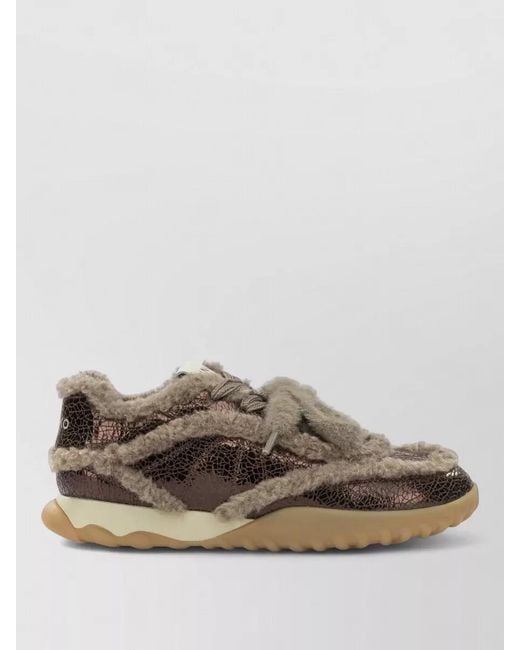Pinko Brown Calf Leather Low-Top Sneakers