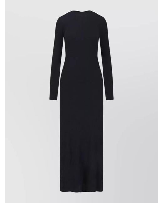 Saint Laurent Blue Crew Neck Dress Knotted Detail Maxi