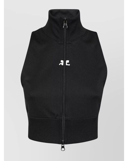 Courreges Black Cropped Sleeveless Zip Track Vest